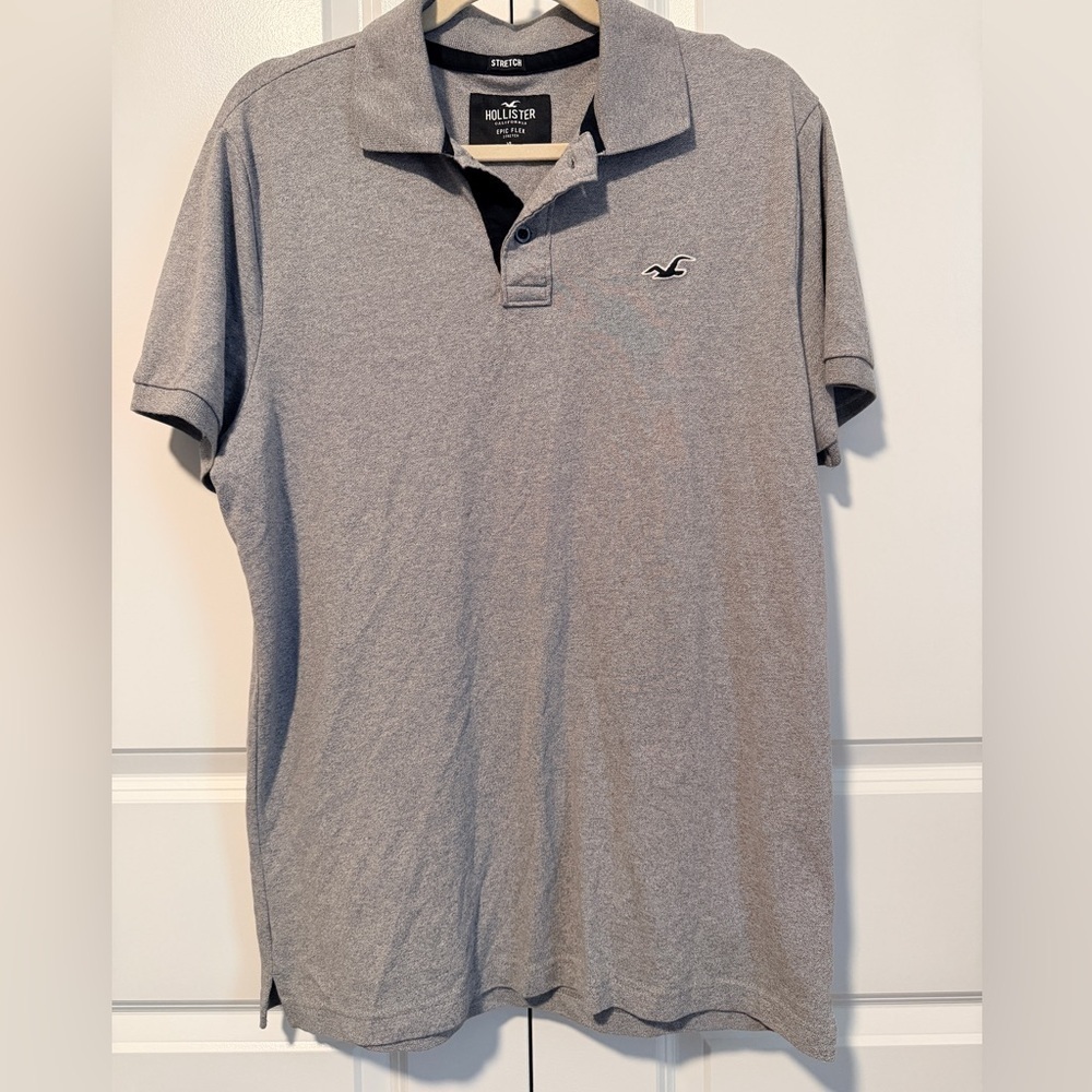 Hollister Epic Flex Stretch Polo Shirt Gray Short Sleeve Men’s Size XL